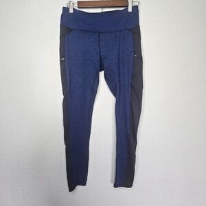 Z by Zobha Blue Leggings Womens M 8-10 Colorblock Zipper Pockets Workout‎